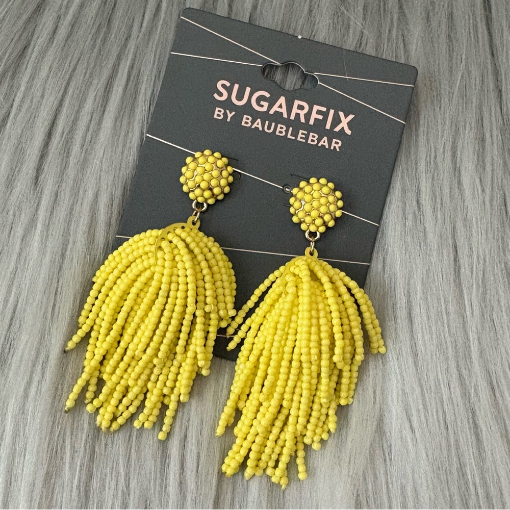 Sugarfix by Baublebar Bright Yellow Beaded Fringe Tassel Earrings